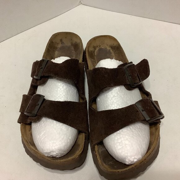Betula Birkenstock Brown Suede Leather Arizona Sandals Size 245 Narrow Width - Picture 1 of 13